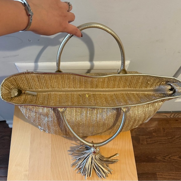 LILLY PULITZER BRISTOLE STRAW TOTE BAG GOLD METALLIC - Picture 6 of 6